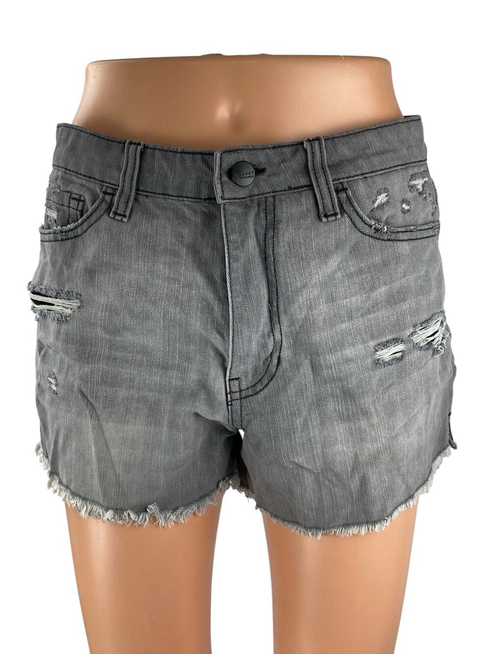 Vervet Womens Black Washed Distressed High Rise Cutout Denim Jean Shorts Size 28